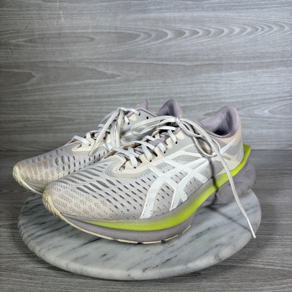 Asics Novablast Womens Running Shoes Cream Grey Lime 1012A584 Size 8